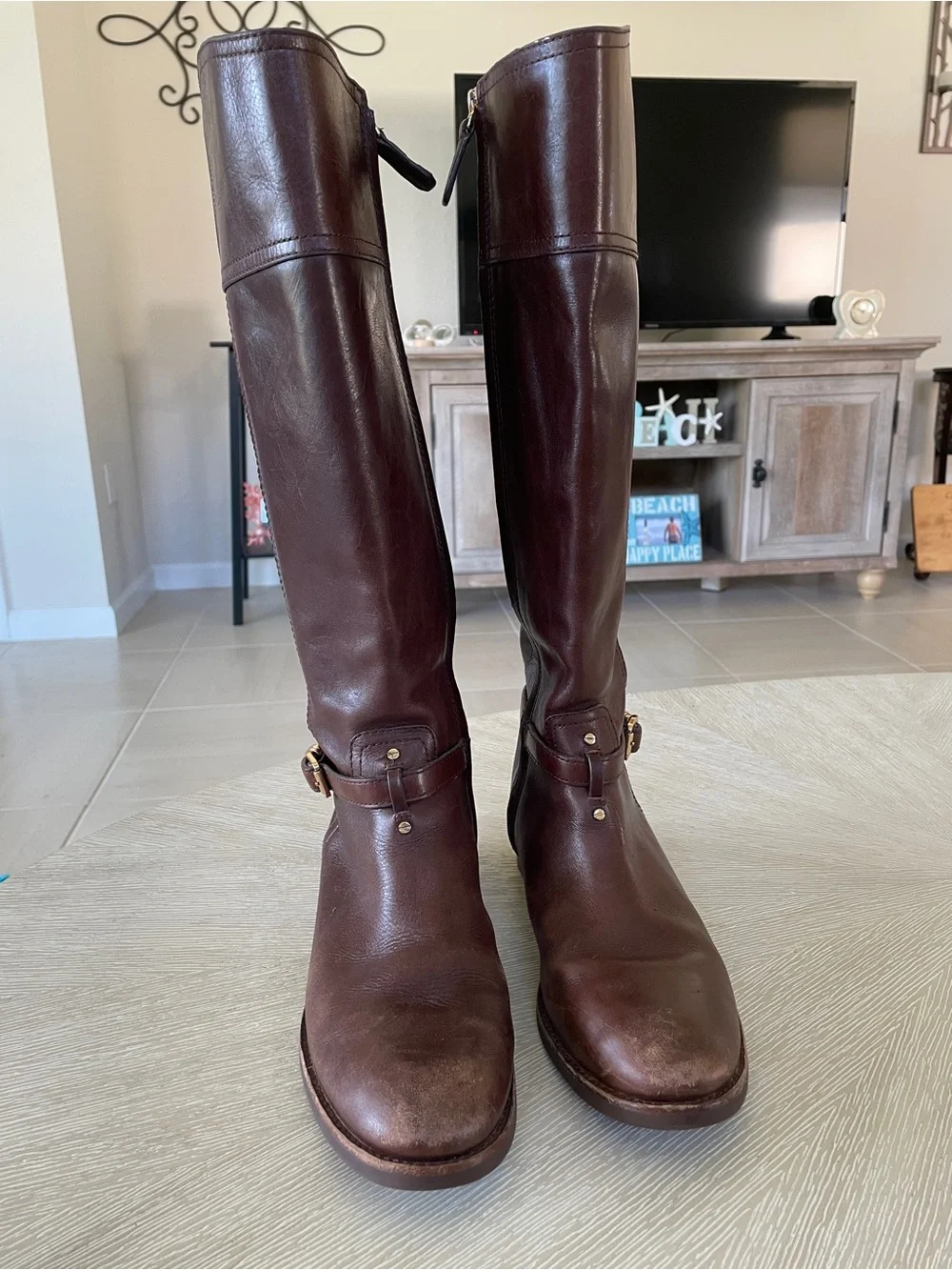 Tory Burch -Marlene-Dark Brown Leather Knee-High Riding Boots Size 9